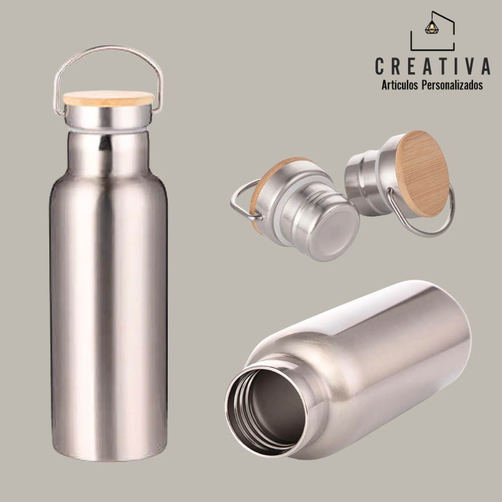 BOTELLA TÉRMICA CON TAPA DE BAMBÚ